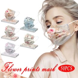 Mother day adult female disposable flower printing mask three-layer non-woven fabric