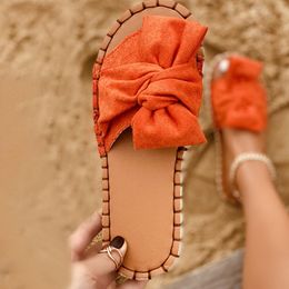 Womens Beach Slippers Casual Sewing Ladies Flat Shoes Summer 2021 Bow-knot Female Sandals Comfortable Elegant Woman Shoes New