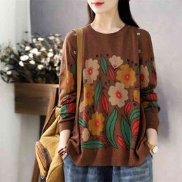 fashion printing round neck long-sleeved large size loose knit bottoming shirt pullover all-match sweater 210427