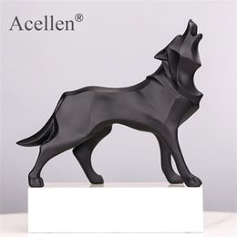 Resin Abstract Wolf Statue Geometric Animal Figurines Nordic Home Decor Sculpture Crafts Office Room Interior Decoration 211108