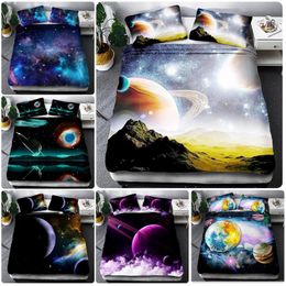 Bedding Sets 3D Galaxy Duvet Cover Colourful Starry Set Outer Space Comforter Sky Light Printed Bedspread For Kids