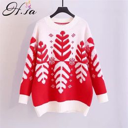 Winter Snowflake Sweaters Christmas Sweater Long Tops Soft Pull Jumpers Thick Warm Knit Red Snowwear 210430