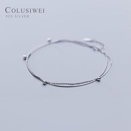 Colusiwei Genuine 925 Sterling Silver Fashion Simple Balls Geometric Light Beads Line Double Layer Anklet for Women Fine Jewellery