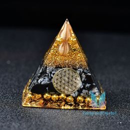 Orgone Pyramid Snow Flake Obsidian Stone Brass Quartz Healing Crystal