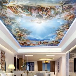 Custom Blue sky and white clouds 3D Ceiling Hotel Living room bedroom Wallpaper For Walls 3D Ceiling Waterproof Wallpaper