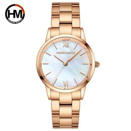 Japan Quartz Pearl Oyster Jade Stone White Shell Waterproof Ladies Full Stainless Steel Classic Wrist Watches for Women 210616