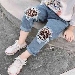 New Arrival Spring Summer Baby Girls Ripped Jeans Children Kids Denim Pants Fashion Girls Pants 1-6Yrs 210317