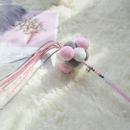 Cat Toys 1pc Teaser Wand Beaded Decor Interactive Toy Tassel With Pompom And Bell Pet Supplies Favors Playing