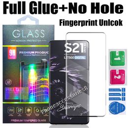 retail glass Canada - Premium Full Glue No hole 5D Curved Tempered Glass Screen Protector For Samsung S22 S21 Ultra S20 Note20 S10 Plus S8 S9 NOTE8 Finprint Unlock with Retail BOX
