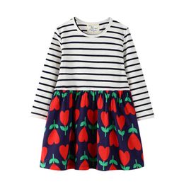 Jumping Metres Stripe Long Sleeve Kids Cotton Dress Fashion Children Costume for Girls Autumn Spring Clothing 210529