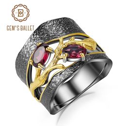 GEM'S BALLET 925 Sterling Silver Original Handmade Branch Rings Natural Rhodolite Garnet Gemstones Ring for Women Fine Jewellery 211217