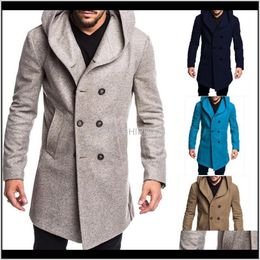 Men'S Wool Blends Apparel Mens Autumn And Winter Jackets Woolen Coat Slim Mid Length Trench Fashion Wild Male Long Overcoat Jacke 4E6Bm