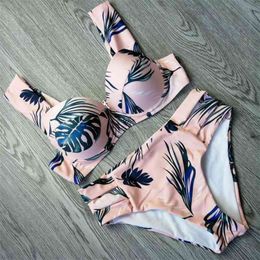 Sexy Bikini Swimsuit Summer Cut Out Bathing Suits Push Up Bikini Print Swimwear Beach Wear With Underwire Biquini 210621