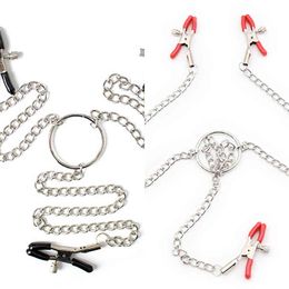 Nxy Sex Pump Toys Samox Stainless Steel Metal Chain Nipple Milk Clips Breast Clip Slaves Clamps Butterfly Style for Couples 1221
