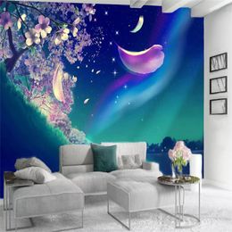 3d Landscape Wallcovering Wallpaper Romantic Night View of Flowers Mural Living Room Bedroom Home Decor Painting Wallpapers