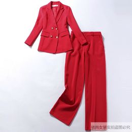 ladies office professional suit two-piece Casual high quality red jacket Fashion wide-leg trousers 210527