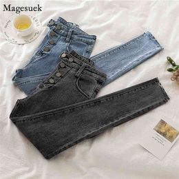 Fashion Button Vintage Black Jeans Women Autumn Soft High Elastic Waist women Pants Casual Skinny 11722 210512