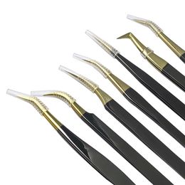 Professional Eyelashes Extension Tweezers Stainless Steel Curler Straight Curved Tip Precision Clips Volume Eyelash Grafting Application Tools