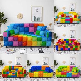 Colorful Square Structure Sofa Cover for Living Room Decor 1/2/3/4 Seater Elastic Couch L Sectional Stretch Slipcover 211207