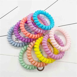 10Pcs Women Matt Big Telephone Wire Rubber Bands Stretchy Deep Colours Spiral Coil Ropes Solid Hair Ties accessories