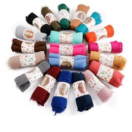 Party Favour wrinkled four sided cotton linen scarf solid Colour sunscreen towel air conditioning shawl Muslim headscarf T2I52674