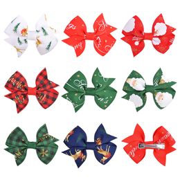 Baby Bow Hair Clips Barrettes Christmas Grosgrain Ribbon Bows WITH Clip Snow Kids Girl Pinwheel Hairpins Xmas Hairpin Accessories YL384