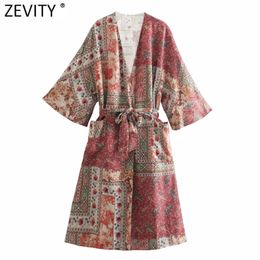 Women Vintage Cloth Patchwork Print Casual Long Smock Blouse Female Sashes Kimono Shirts Chic Open Stitching Tops LS9198 210416