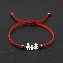 -Bracelet à cordes rouges chanceuses tressées bracelets de charme réglable en acier inoxydable pour famille papa maman joa bijoux cadeau enfant