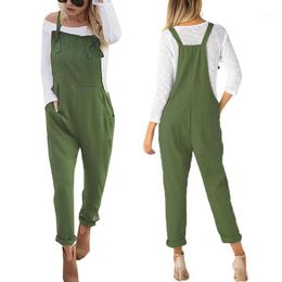 Women's Jumpsuits & Rompers Women Autumn Linen Casual Loose Pocketed Sleeveless Overalls Streetwear Long Trousers Pants