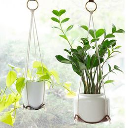 Other Garden Supplies Leather Hanging Basket Flower Pot Rack Indoor Metal Ring Green Plant Adjustable Lanyard Sling Pots