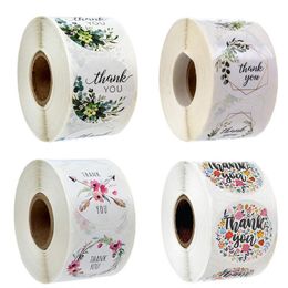 1 inch 500PCS Roll Floral Thank You Label Stickers Envelope Seals Round Adhesive Festive Decoration For Holiday Presents