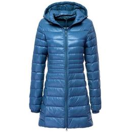 7XL Winter Jacket White Duck Down Long Jacket Female Padded Hooded Parkas Ultra Light Portable Coats Casacos 211013