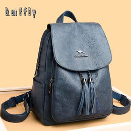 Double Tassels Women Leather Backpacks High Quality Female Backpack Casual Daily Bag Ladies Bagpack Travel School Back Pack