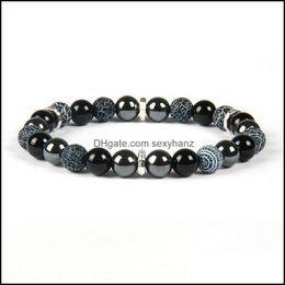 Beaded, Strands Jewelry Top Quality Mens Chakra Bracelet Wholesale 8Mm Mix Weathering And Black Onyx Stone Beaded Bracelets For Gift Drop De