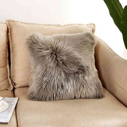 Artificial Wool Fur Sheepskin Cushion Cover Hairy Faux Plain Fluffy Soft Throw Pillowcase Washable Square Solid Pillow Case 210401