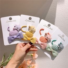 3 Pcs Autumn and Winter Korean New Sweet Girl Fashion Wool Bow Hairpins Children's Cute Plush Star Rubber Band Headdress