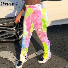 Jogging Pants for Women Printing Elastic Waist Drawstring Hem Split Bell Bottom Personalized Fashion Femme Pantalon 210513