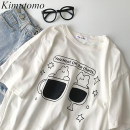 Kimutomo Cute Letter Print T-shirt Girls Spring Korean Fashion Clothing Female Loose O Neck Short Sleeve Tops Casual 210521