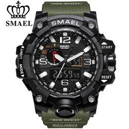 SMAEL Brand Men Sports Watches Dual Display Analogue Digital LED Electronic Quartz Wristwatches Waterproof Swimming Military Watch 210407