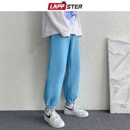 LAPPSTER Men Solid Streetwear Sweat Pants Autumn Mens Hip Hop Joggers Overalls Male Black Fashions Pockets Trousers 210715