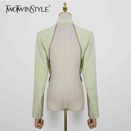Backless Diamond Blazer For Women Notched Collar Long Sleeve Side Split Sexy Coats Female Autumn Fashion 210524