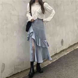 Girls Blouse Women Shirt Long Sleeves Tops High Waist A Line Skirts Two Piece Suits Sell Separately 210417