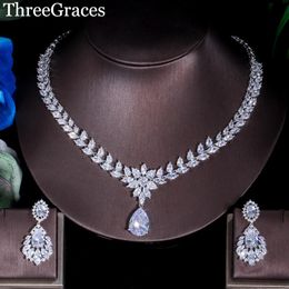 white costume necklace Australia - Earrings & Necklace ThreeGraces Shiny CZ Crystal White Gold Big Dangle Drop Wedding Earring And Charming Bridal Costume Jewelry Set JS079