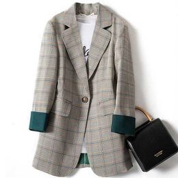 Oversized Female Retro Chequered Suit Jacket Spring Slim Korean Small 211122