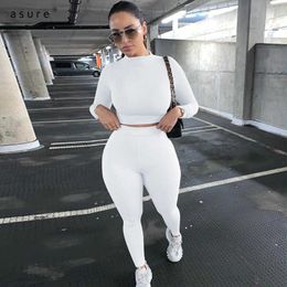 Women's Tracksuit Two Piece Joggers Set Crop Top Sports Pants Female Outfits Training Apparel Fitness Suit Clothes S062449A 210712