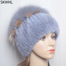 High Quality Mink Fur Hat For Women Natural With Luxury Big Pompom Ball Beanies Winter Women's Cap Lady 211119