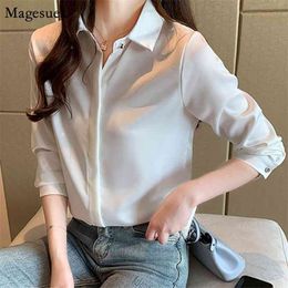 Blusas Autumn Plus Size Women Blouse Korean Fashion Chiffon Tops and Long Sleeve V-Neck White Shirts 10150 210512