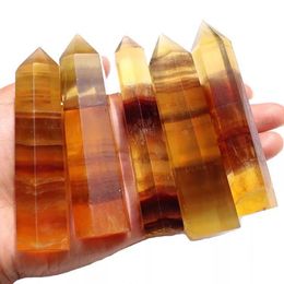 fluorite crystal wand Canada - 4inch Natural Yellow Crystal Stone Point Fluorite Quartz Wand 1pc Decorative Objects & Figurines