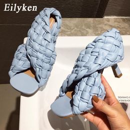 Sandalias de gladiador Eilyken sexis con tacones finos a la moda para mujer, sandalias tejidas con punta abierta, toboganes romanos, zapatos de vestir para mujer, talla roqiytioqerq