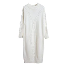 Knitted Black White Crew Neck Midi Sweater Dress Autumn Winter Elegant Long Sleeve Stragiht Loose D1372 210514